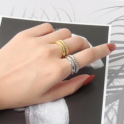 Retro Ethnic Double Layer Ring Female Link Twisted Milk Bread Golden Silver Color Finger Ring for Women Open Ring Mens Jewelry