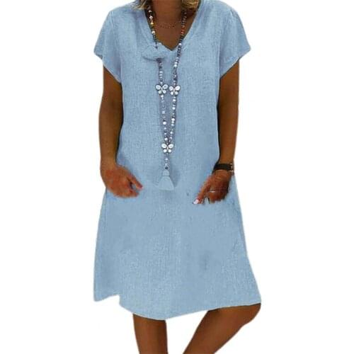 Plus Size Women Dress Stylish V Neck Solid Color Women Dress Loose Soft Short Sleeve Knee-Length Oversize Sundress Streetwear