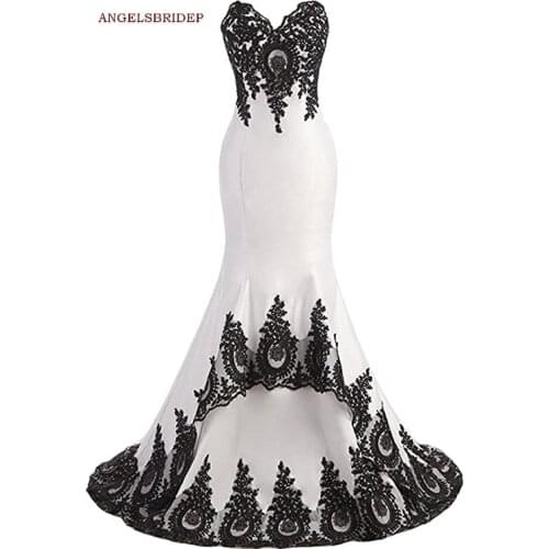 Sexy V-neck Mermaid Wedding Dresses For Women Robe De Mariee Formal Black Appliques Court Train Satin Bridal Gown Bride Dresses