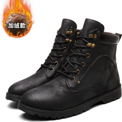 Winter Men Boots Short Plush Nice Shoes Men PU Snow Boots Rubber Ankle Botas Fashion Leather Snow Shoes Lace Up 352