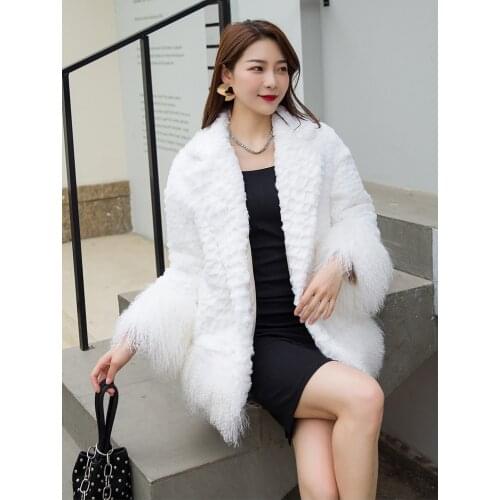 2021 Whole Fur Rabbit Fur Coat Beach Wool Suit Neck Korean Version 9-sleeve Womens Medium Long
