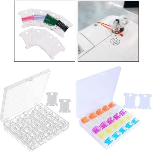 25pcs/Set Plastic Sewing Machine Bobbins with Case and 2pcs Floss Bossins, Transparent Bobbins for Brother Singer