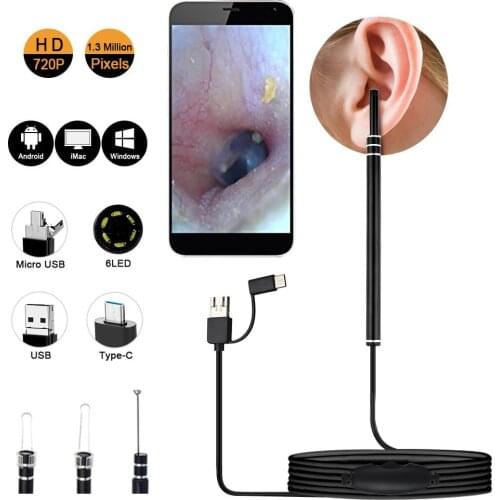 3 in 1 In Ear Cleaning Endoscope Spoon Mini Camera Ear Picker Ear Wax Removal Visual Ear Mouth Nose Otoscope Support Android PC