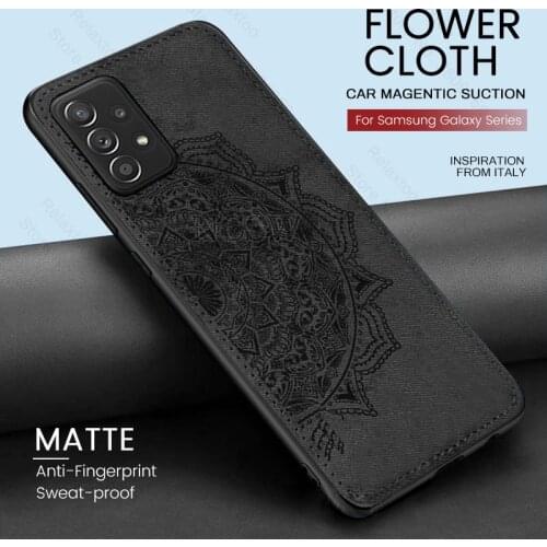 3d flower pattern classic fabric cloth car magnetic holder cases for samsung galaxy s20 s21 fe ultra plus a12 a32 a52 a72 coque