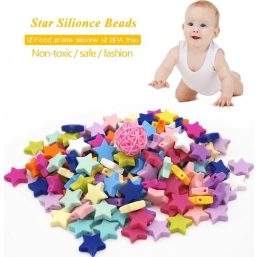 5pcs 25mm Large Silicone Beads Star Baby Teething DIY Necklace Accessories Loose BPA Free Teether Chew Beads Baby Teether