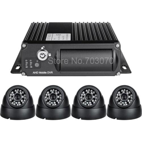 Free Shipping 4Pcs Truck Backup Indoor Camera +4CH AHD 1080P Mobile DVR Kit Video PlayBack,Dual SD 256G Save,Loop Recording I/O