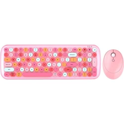 Bluetooth keyboard and mouse set wireless mute pink cute girl retro round keycap laptop phone dedicated office typing ipad