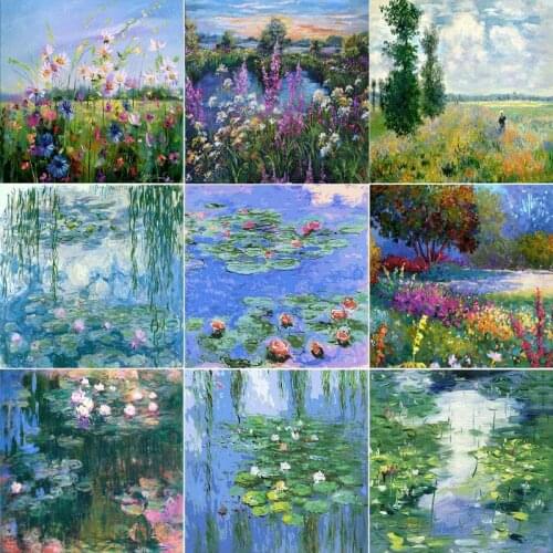 DIY Coloring by Numbers Claude Monets Paintings Kinds of Water Lilies Impression Lotus Pictures Paints by Numbers Colors Gifts