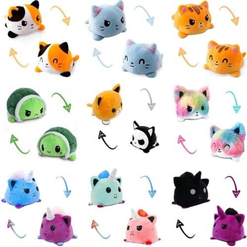 Flip Two-sided Plush Mascot for Children Show Different Moods Plush Animal Holiday DIY Home Decorations Reversible Gift Doll