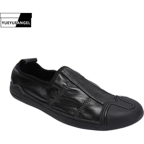 Korean Style Genuine Leather Breathable Vintage Round Toe Slip-On Solid Low-Top Fashion High Quality Outdoor Casual Shoes