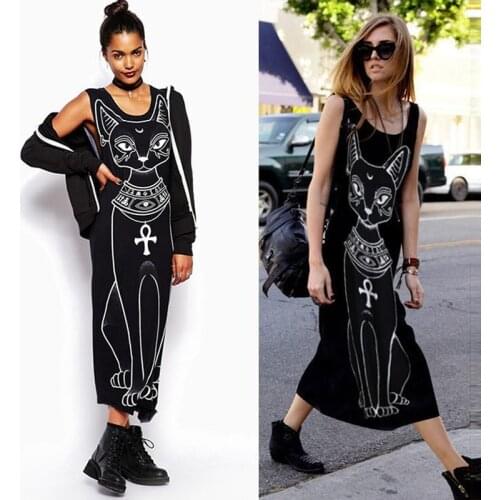 Elegant Evening Party Dresses Tunic Vestidos Largos Plus Size Women Long Maxi Dress Fashion Cat Print Bodycon Dress