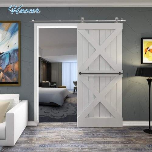 HACCER T-Shaped Stainless Steel Sliding Barn Door Hardware Kit Wood & Glass Roller Track for Kitchen Door Interior Doors 4-16FT