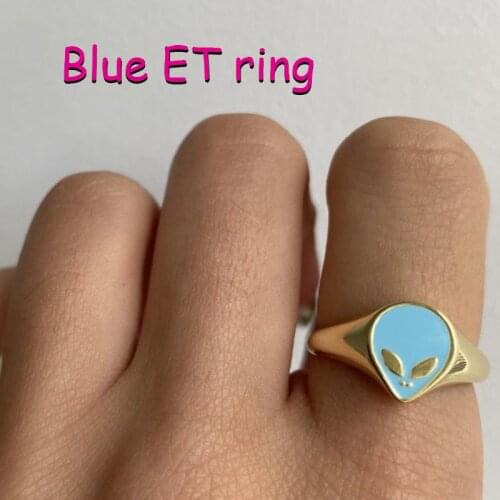New INS Blue Alien ET Rings for Women Y2K Jewelry Goth 90s Aesthetic Vintage Creative Charm Ring Fashion Friends Gifts Wholesale