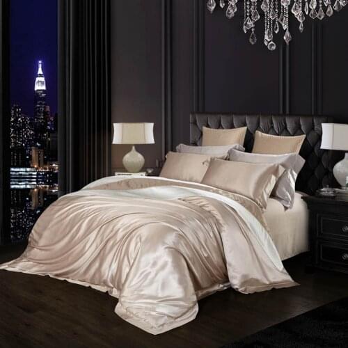 Papa&Mima Light Golden Luxury Satin Natural 100% Mulberry Silk Bedding Sets Queen King Size Duvet Cover Set Sheets Bedlinen