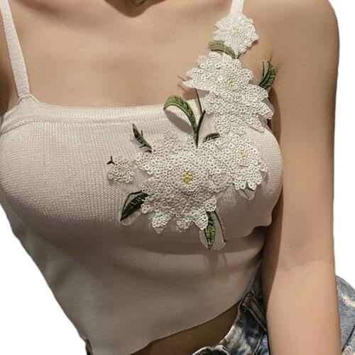 Summer Sexy Women Small Daisy Sequins Cami Halter Vest Strap Top Knitted Sleeveless Casual Party Clubwear