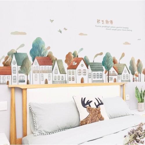 Cartoon Houses Wall Stickers Kids Room Decor DIY Vinyl Mural Wallpaper Boy Girl Bedroom Living Room Decoration Art Wall Decals