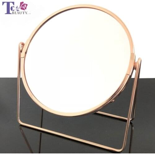 Desktop Double-sided Mirror Metal Frame Round 360 Degree Swivel Portable Home Magnifying Mirror Tabletop Makeup Mirror