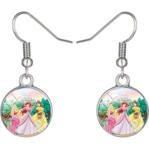 Disney New Princess Party Pendant Earrings Glass Earrings Jewelry Pendant Glass Cabochon Earrings Gift