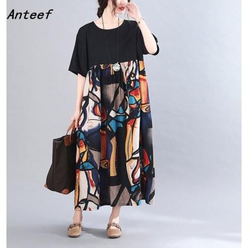 Short sleeve cotton vintage floral dresses for women casual loose long summer dress elegant clothes 2021 sundress