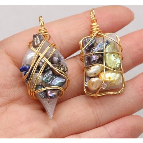 Natural Freshwater Pearl Pendant Copper Wire Wrap Colorful Pearls Charms for Women DIY Earring Fashion Handmade Crafts Jewelry