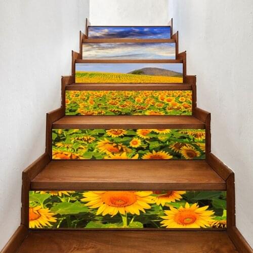 PVC Mural Paper Print Beautiful Sunflowers Renew Picture Self Adhesive Waterproof Stair Sticker Home Decor Wallpaper For Bedroom
