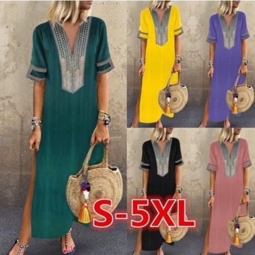 Plus size womens 2021 summer new style long slim short-sleeved dress