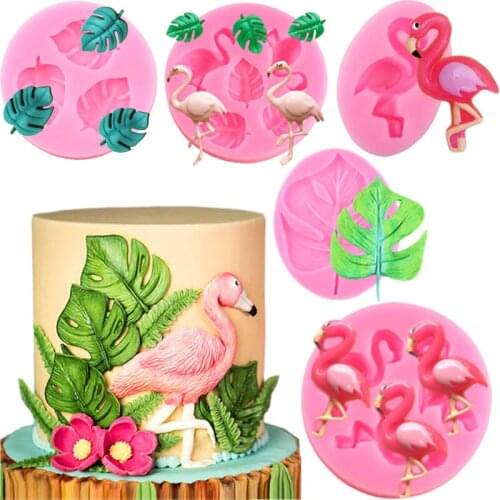 Flamingo Series Turtle Leaf Cupcake Topper Fondant Cake Decorating Tools Cake Border Silicone Mold Candy Clay Chocolate Molds