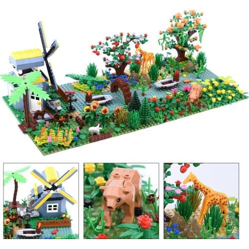 Tropical Rain Forest Scene Simulation Combination Windmill Farmhouse And Oasis Shoal Small Particle Building Blocks Children Toy