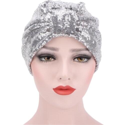2020 New Women Glitter Sequins Turban Hat Muslim Fashion Headwear African Headwraps Ladies Headscarf Bonnet Islamic Hijab Caps