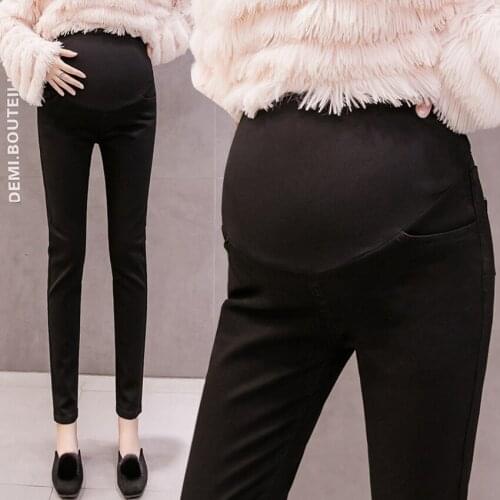 2020 spring black jeans pregnant women nine-point pants were thin spring tight pencil feet denim leggings