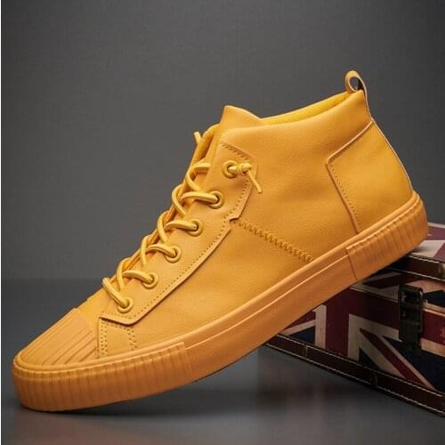 Spring High Quality Designer Fashion Men High top Lace up Leather Casual Shoes Trend Flats Shoes A31-72
