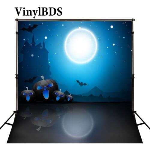 VinylBDS Photography Backdrops Big Moon Bat Blue Sky Halloween Photo Background Lantern Pumpkins Backgrounds For Photo Studio