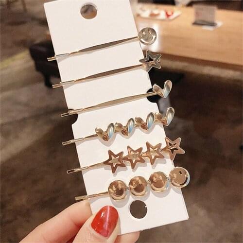Simple Metal Hairpin Bobby Pin Barrette For Women Hollow Star Heart Shape Hair Clips Headdress Hair Accessories 1PCS