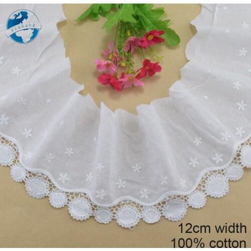 12cm width 100% Cotton embroid lace sewing ribbon guipure trim fabric warp knitting DIY Garment Accessories wedding lace#3385