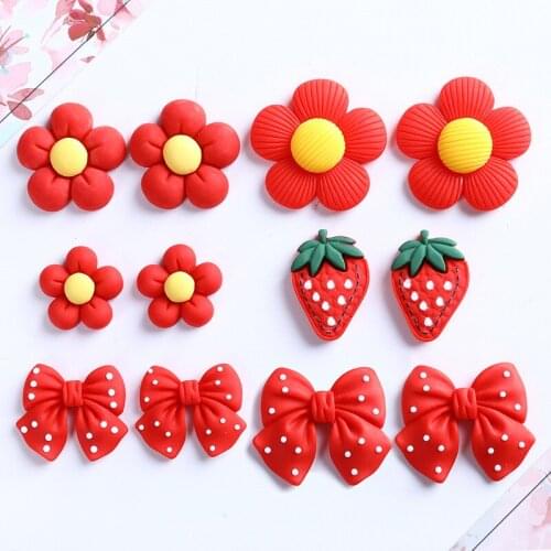 20pcs New Red Flower Strawberry Bowknot flatback Resin Cabochons Scrapbook Craft DIY Embellishments decor Headwear accessories