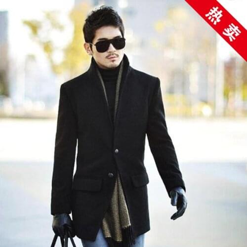 2020 Mens Stand Collar Woolen Trench Coat Male Autumn Winter Casual Male Slim Medium-long Sheep Trophonema Overcoat Customize