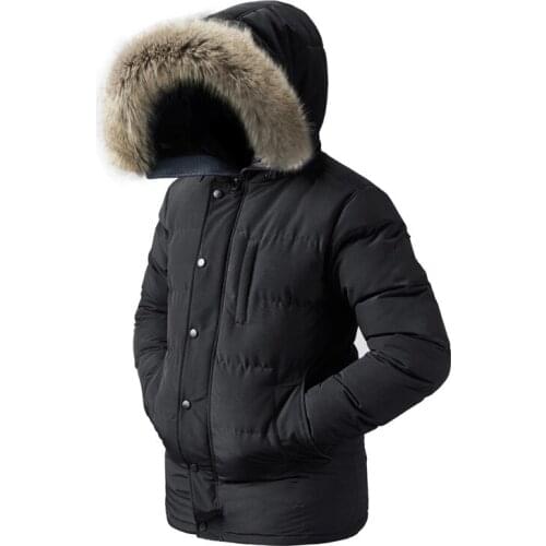 2021 Casual Black Winter Jacket Mens Windbreak Warm Padded Fur Hooded Parkas Fashion Outerwear Coat