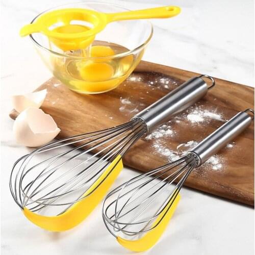 3Pcs Set Multi-functional Stainless Steel Whisks With Egg Separator And Silicone Scraper For Blending Whisking Beating Stirring