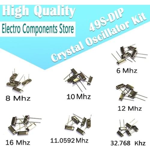 35PCS=7Values*5PCS HC-49S Quartz Resonator DIP Crystal Oscillator Kit 6MHz 8MHz 10MHz 12MHz 11.0592MHz 16MHz 32.768KHz 2Pin DIY