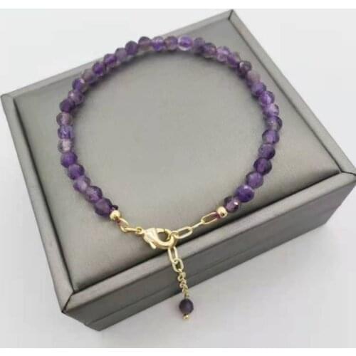 Faceted Amethyst Bracelet Genuine Gemstone Delicate Adjustable 14K Gold Filled Natural Stones Pulsera Mujer Women BOHO Bracelet
