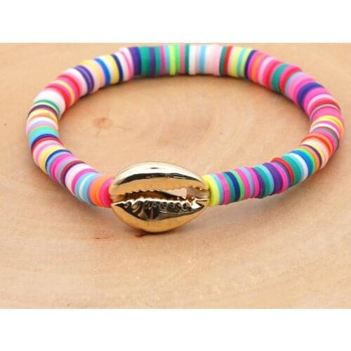 Women Charm Cowrie Shell Beads Bracelets 6mm Boho Colorful Polymer Clay Bracelet For Beach Jewelry Gift Accessories