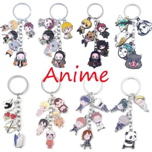 Hot Anime KeyChain Demon Slayer Kimetsu No Yaiba Jujutsu Kaisen Figure Pendant Keyring For Cartoon Fans Cosplay Props Jewelry