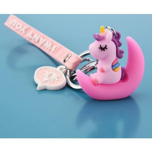 Cute Unicorn Doll Keychain Couple Car Moon Pendant Student Schoolbag Key Chain Girls Child Women Bag Pendant Key Chains