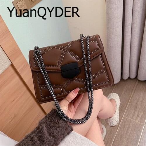 Brand Designer PU Leather Crossbody Bags for Women Rivet Chain Shoulder Bag Simple Fashion Small Handbags and Purse Female Bolsa