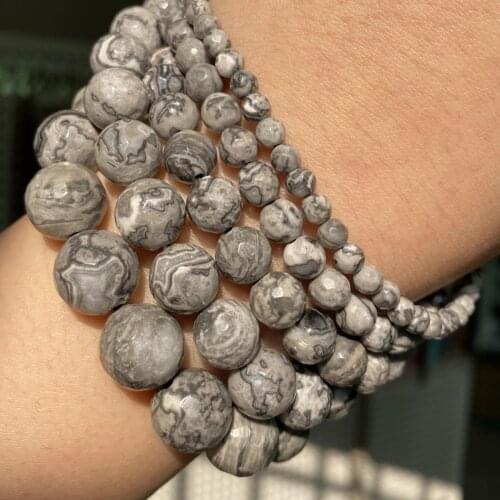 Natural Faceted Map Jaspers Stone Beads Round Loose Beads For Jewelry Making Diy Bracelet Necklace Accessories 4 6 8 10 12mm 15