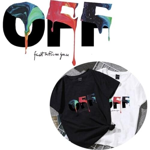 Colors Melt Letter Patch deal with it Clothes Heat Transfer Printing OFF Iron on patches for clothing Girl Diy PVC Stickers