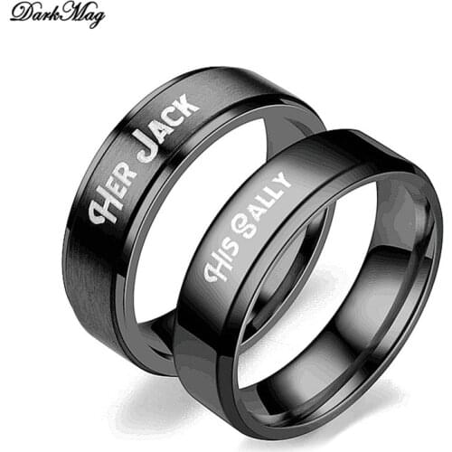 DarkMag Fashion Women Men Couple Lovers' His Sally Her Jack Titanium Steel Romantic Matching Couple Ring Lovers Gift