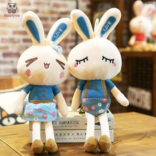 BOLAFYNIA Children Plush Stuffed Toy New stripe couple rabbit doll Baby Kids Toy for Christmas Birthday Valentines Day gift