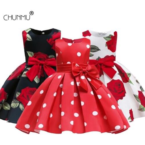 Kids Dress for Girls Summer Dresses for Party Wedding Rose Prints Sleeveless Princess Dress Children Fashion Clothing