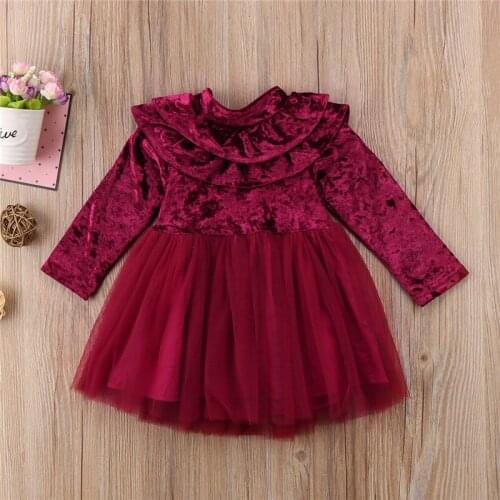 Autumn Winter Newborn Baby Girls Long Sleeve Fleece Velvet Tutu Tulle Ruffle Round Collar Princess Dress Outfit Clothes